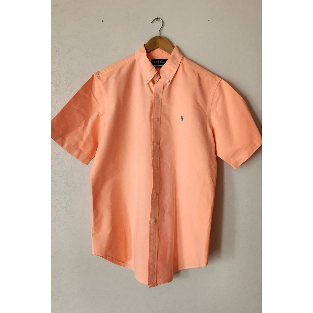 Polo Ralph Lauren Mens Large Classic Fit Short Sleeve Oxford Shirt Peach Orange